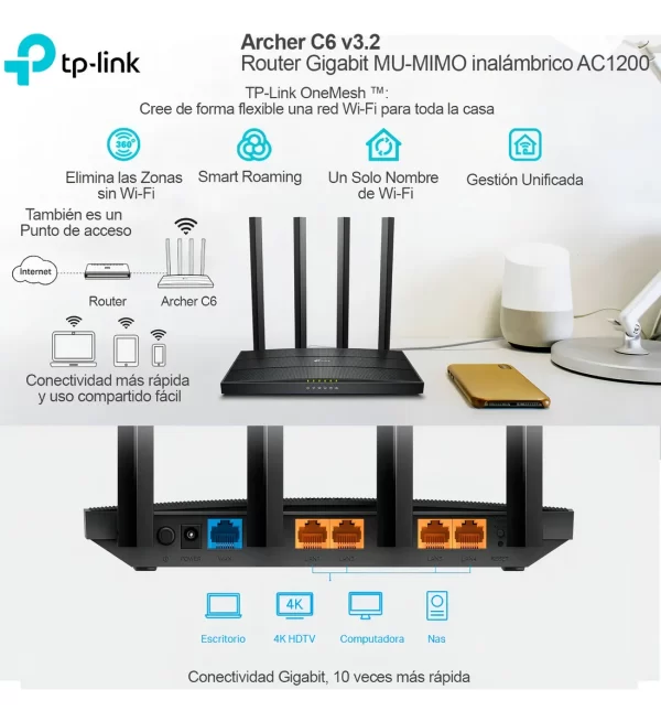 Router Wireless TP-LINK ARCHER C6 AC1200 Gigabit Dual Banda - Imagen 2