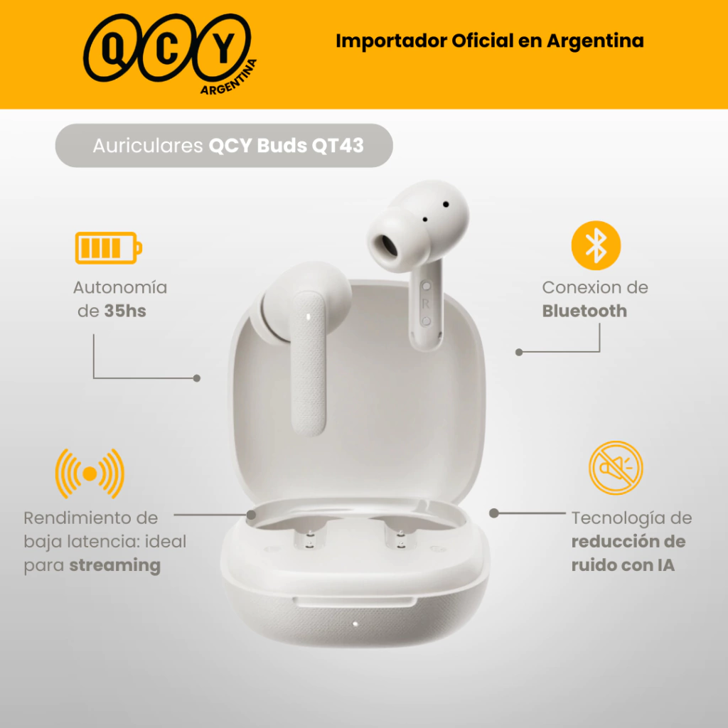 Auriculares Bluetooth QCY T43 White - Imagen 2