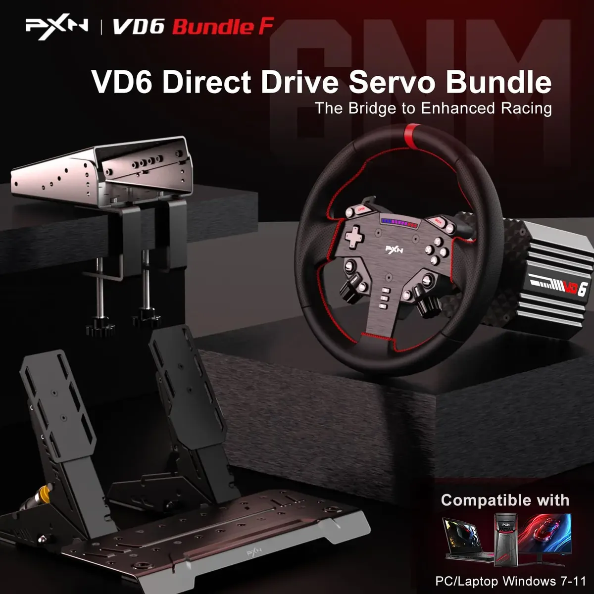 Volante + Pedalera PXN Bundle VD6 GEN2+ Z9 6Nm Torque - Imagen 6