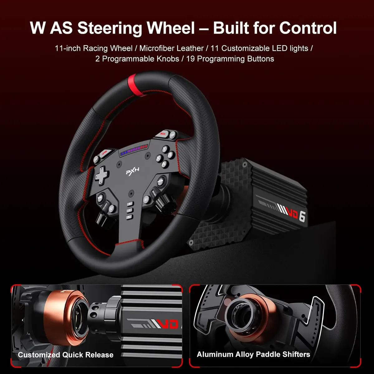 Volante + Pedalera PXN Bundle VD6 GEN2+ Z9 6Nm Torque - Imagen 4