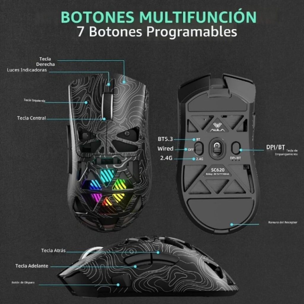 Mouse AULA SC620 Tri-Mode Black Contour - Imagen 3